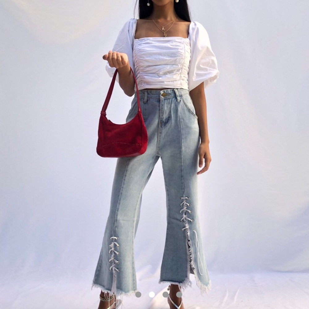 Summer Cropped Flare Jeans from Depop